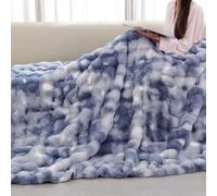 ORINOVA Tie-dye Blue Cozy Faux Fur Throw Blanket for Couch Bed Living Room 152x203cm Furry Soft Fluffy Thick Warm Blanket for Winter Home Gifts 860 GSM