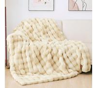 ORINOVA Tie-dye Camel Faux Fur Rabbit Thick Throw Blanket for Couch Living Room 127x152cm Fluffy Bed Furry Comforter Soft Blanket Best Housewarming Home Gifts 860 GSM
