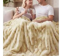 ORINOVA Tie-dye Camel Fuzzy Ultra Soft Bed Comfy Blanket 152x203cm Cozy Faux Fur Throw Blanket for Living Room Thick Fluffy Furry Home Gifts 860 GSM