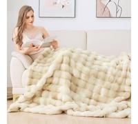 ORINOVA Tie-dye Camel Fuzzy Ultra Soft Bed Comfy Blanket 152x203cm Cozy Faux Fur Throw Blanket for Living Room Thick Fluffy Furry Home Gifts 860 GSM
