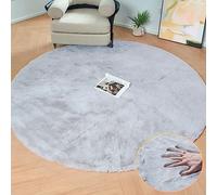 ORINOVA Washable Furry 150cm Round Area Rugs for Living Room Bedroom Light Grey Circle Faux Rabbit Shaggy Fur Rug Teen Room Decor