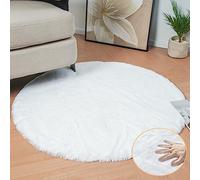 ORINOVA White Faux Fur Round Rug 4ft Fluffy Rabbit Fur Rug Machine Washable Circle Area Rugs for Living Room Bedroom Home Teen Room Nursery Décor
