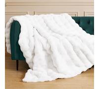 ORINOVA White Faux Rabbit Fur Throw Blanket for Bed Living Room 127x152cm Thick Soft Throw Blanket Fluffy Bed Furry Comforter Best Housewarming Home Gifts