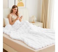ORINOVA White Faux Rabbit Fuzzy Fur Queen Throw Fluffy Blanket 90x90 Soft Furry Blanket Queen Size for Bed Couch Cozy Bedroom Decor 1000gsm
