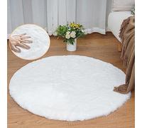 ORINOVA - Round Washable Faux Fur Area Rug White Rabbit Rug for Living Room Bedroom Teen Room,3ft Round Rug