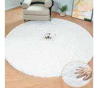 ORINOVA White Fluffy Round Rug 150cm for Bedroom Circle Faux Rabbit Washable Fur Area Rugs for Living Room Nursery Rug