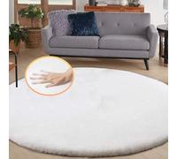 ORINOVA White Round Shag Rugs 180cm Faux Rabbit Washable Fur Area Rugs for Living Room Circle Fluffy Rugs for Bedroom Boho Rug Home Room Decor