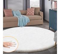 ORINOVA White Shag Round Rugs 240cm for Dining Room Table Faux Bunny Machine Washable Fur Area Rugs for Bedroom Living Room Nursery Circle Rug
