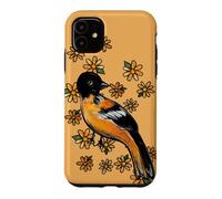 Oriole Bird and Pink Blossoms Floral Illustration Case for iPhone 11
