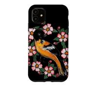 Oriole Bird and Pink Blossoms Floral Illustration Case for iPhone 11