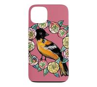 Oriole Bird and Pink Blossoms Floral Illustration Case for iPhone 13