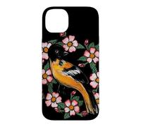 Oriole Bird and Pink Blossoms Floral Illustration Case for iPhone 14 Plus