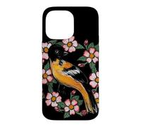 Oriole Bird and Pink Blossoms Floral Illustration Case for iPhone 14 Pro Max