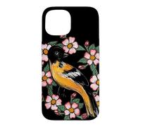 Oriole Bird and Pink Blossoms Floral Illustration Case for iPhone 15