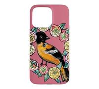 Oriole Bird and Pink Blossoms Floral Illustration Case for iPhone 15 Pro Max