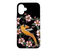 Oriole Bird and Pink Blossoms Floral Illustration Case for iPhone 16 Plus