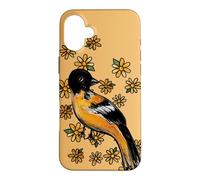 Oriole Bird and Pink Blossoms Floral Illustration Case for iPhone 16 Plus