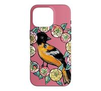 Oriole Bird and Pink Blossoms Floral Illustration Case for iPhone 16 Pro