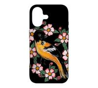 Oriole Bird and Pink Blossoms Floral Illustration Case for iPhone 17