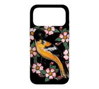 Oriole Bird and Pink Blossoms Floral Illustration Case for iPhone 17 Pro Max