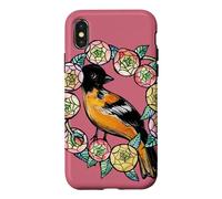 Oriole Bird and Pink Blossoms Floral Illustration Case for iPhone X/XS