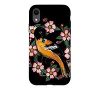 Oriole Bird and Pink Blossoms Floral Illustration Case for iPhone XR