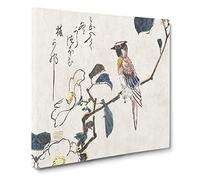 Oriole Bird on a Camellia Branch by Utagawa Hiroshige Canvas Print | Gallery Wrapped 30mm Frame Wall Art | 14x14 inches | Ready to Hang | Asian Animals Picture | Living Room Bedroom Lounge Office