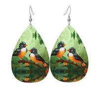 Oriole in Love Pattern leather earrings | Water drop-shaped printed earrings, suitable for daily/party/dating scenes
