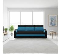 Orion A Compact Upholstered Sofa Bed With Storage Pull Out Guest Bed In Black And Light Blue