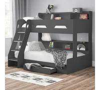 Orion Anthracite Wooden Storage Triple Sleeper Bunk Bed Frame - 3Ft Single Top And 4Ft Small Double Bottom