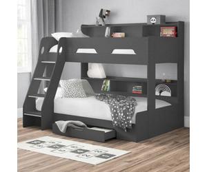 Orion Anthracite Wooden Storage Triple Sleeper Bunk Bed Frame - 3Ft Single Top And 4Ft Small Double Bottom