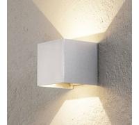ORION Cube LED outdoor wall light, aluminium colour, metal, 10 cm, up/down