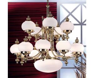 ORION Delia chandelier, brass-coloured Ø 100 cm, 16-light, glass