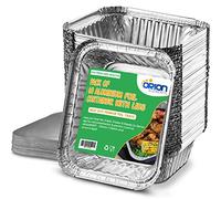 ORION ELEMENTS 60 Premium Small Disposable Aluminium Foil Trays Containers with lids Paper foil 500ml. Best for Meal Prep Baking Food Storage Takeaway Tin (Pack of 60 with Paper Foil Lids)