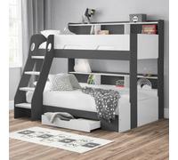 Orion Grey And White Wooden Storage Triple Sleeper Bunk Bed Frame - 3Ft Single Top And 4Ft Small Double Bottom