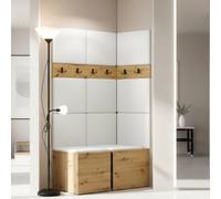 Orion I Hallway Set Artisan Oak Shoe Cabinet Hangers White Eco Leather Panels