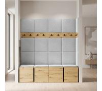 Orion Ii Hallway Set Artisan Oak Shoe Cabinet Hangers Light Grey Panels