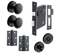 Orion Mortice Bathroom Door Knob Pack - Matte Black - 76mm - Knob/thumb Lock/hinges - Designer Levers