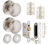 Orion Mortice Door Knob Lock Door Pack - Satin Nickel - 76mm - Knob/3 Lever Sashlock/hinges - Designer Levers