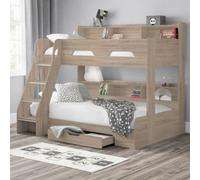 Orion Oak Wooden Storage Triple Sleeper Bunk Bed Frame - 3Ft Single Top And 4Ft Small Double Bottom