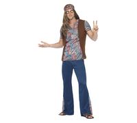 Smiffys Orion the Hippie Costume, Blue, M - Size 38-40