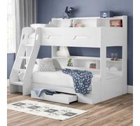 Orion White Wooden Storage Triple Sleeper Bunk Bed Frame - 3Ft Single Top And 4Ft Small Double Bottom