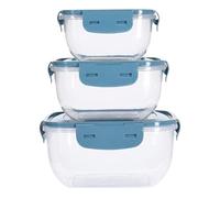 OrionMart 3pcs Food Storage Containers with Lids Airtight & Reusable - Plastic BPA-Free 100% Leak Proof Freezer Microwave Safe Square Stackable Boxes