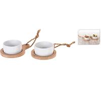 OrionMart Set of 2 Dip Bowls with Wooden Serving Trays Round | Ceramic Snack Serving Set- Dip Bowls Mini Bowls for Appetizer & Dressings - Single Serving Dessert Dishes