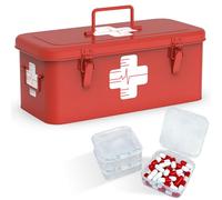 Orionstar First Aid Medicine Box, First Aid Cabinet with Top Handle, Metal Medicine Storage Tin with 3 Portable Medicine Boxes, Empty Box with Safety Lock for Home Emergency Tool Set