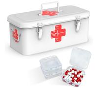 Orionstar First Aid Medicine Box, First Aid Cabinet with Top Handle, Metal Medicine Storage Tin with 3 Portable Medicine Boxes, Empty Box with Safety Lock for Home Emergency Tool Set