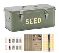 Orionstar Seed Storage Organizer, Metal Seed Saving Box with Lid, 30 Slots, 4 Compartments with Safety Locks, Includes 30 Seed Envelopes, Marker Pen, Label Sticker, Blackish Green