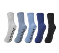 Oriqee Fuzzy Socks for Men with Grips Winter Fluffy Slipper Socks Non-Slip | 5 Pairs Warm Winter Cozy Slipper Socks, Thick Hospital Grippers Sock Home Fleece Sleep Gift for Mens Womens