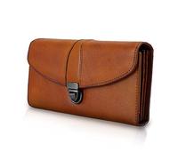 ORIREAL Women's Ladies Large Capacity Handmade Dip Dye Genuine Leather Wallet Card Holder Purse - -