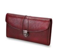 ORIREAL Women's Wallet, Red, Retro, Cowhide Leather, Multi-storey Fold, Dip Dye Craftsmanship, Clutch, 12 Card Slots, 3 Cash Compartments, Zippered Section